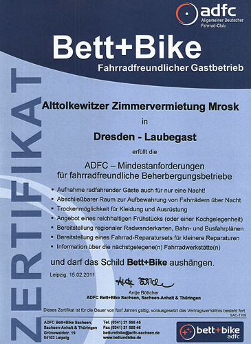 Bett + Bike - Fahrradfreundlicher Gastbetrieb